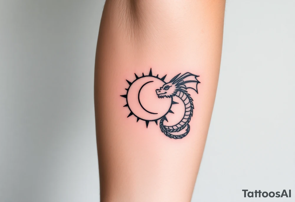 sun and moon in constellation with dragon tattoo idea