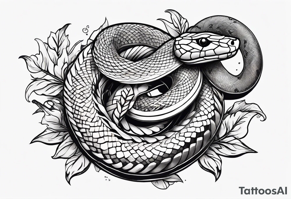snake with leaves and vines tattoo idea