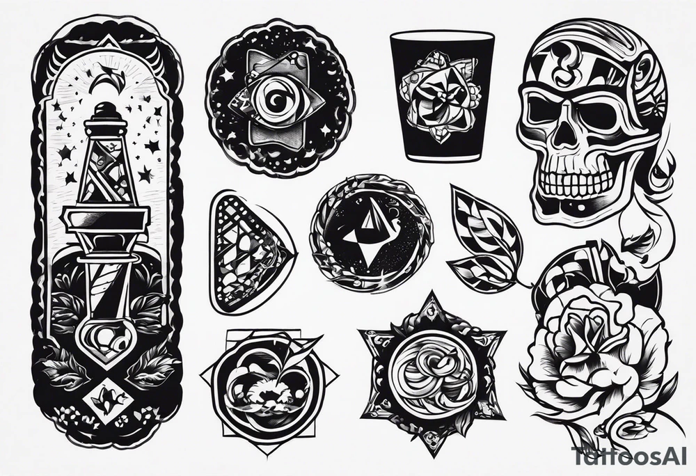 Rock a billy arm sleeve
Verschiedene Motive tattoo idea