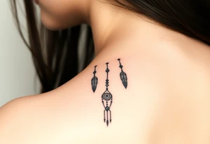 native dreamcatcher with flowing feathers and sacred beads tattoo idea