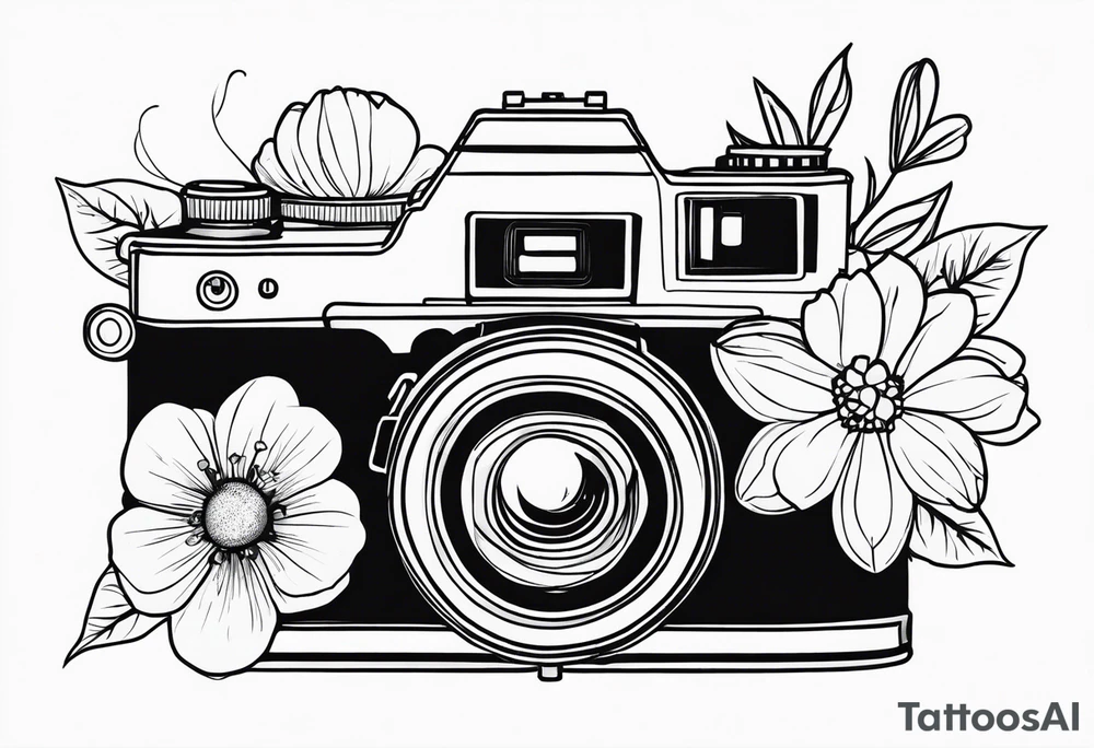 Vintage camera with flowers. tattoo idea