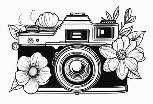Vintage camera with flowers. tattoo idea