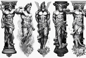 GREEK GOD ZEUS STATUES 
ARM SLEEVE 
REALISTIC tattoo idea