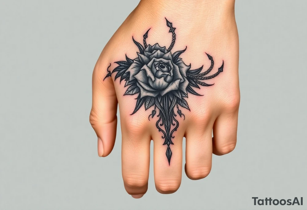 Design a hand tattoo based on dark romance tattoo idea