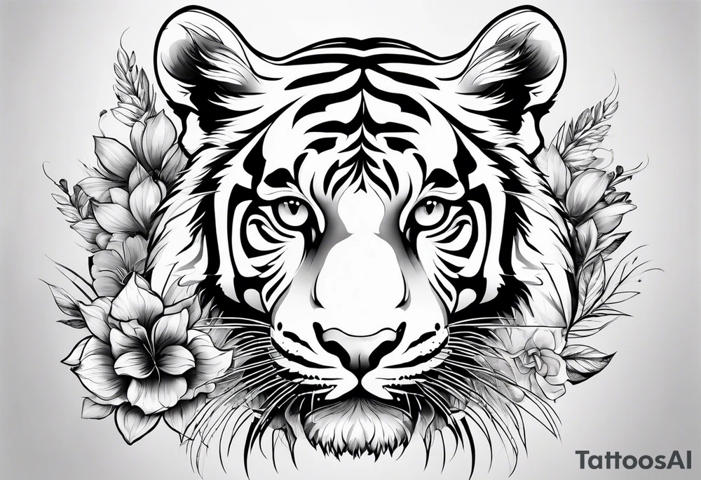 tiger with floral designs, realistic tattoo idea