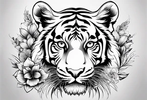 tiger with floral designs, realistic tattoo idea