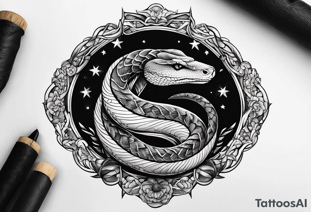snake wrapped around a crescent moon, simple and elegant tattoo idea