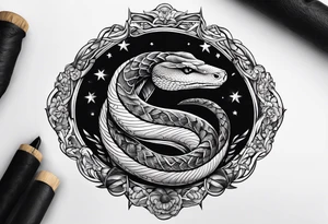 snake wrapped around a crescent moon, simple and elegant tattoo idea
