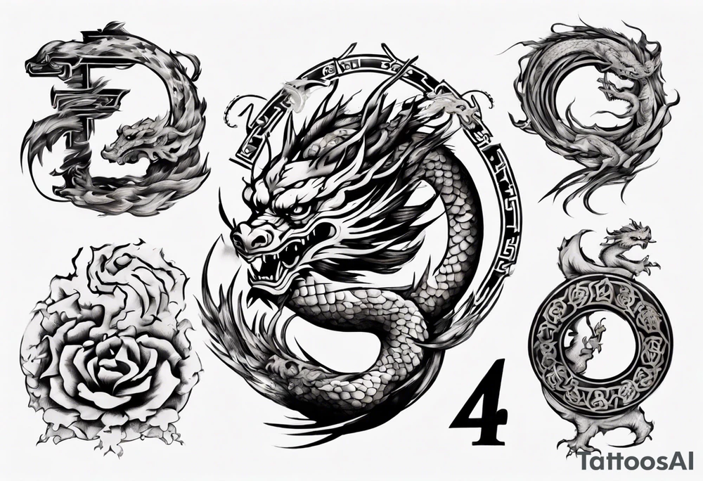 Number 24 with a Chinese dragon around it tattoo idea