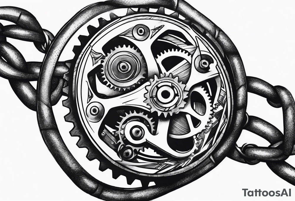 bicycle gear and chain as watch around wrist tattoo idea