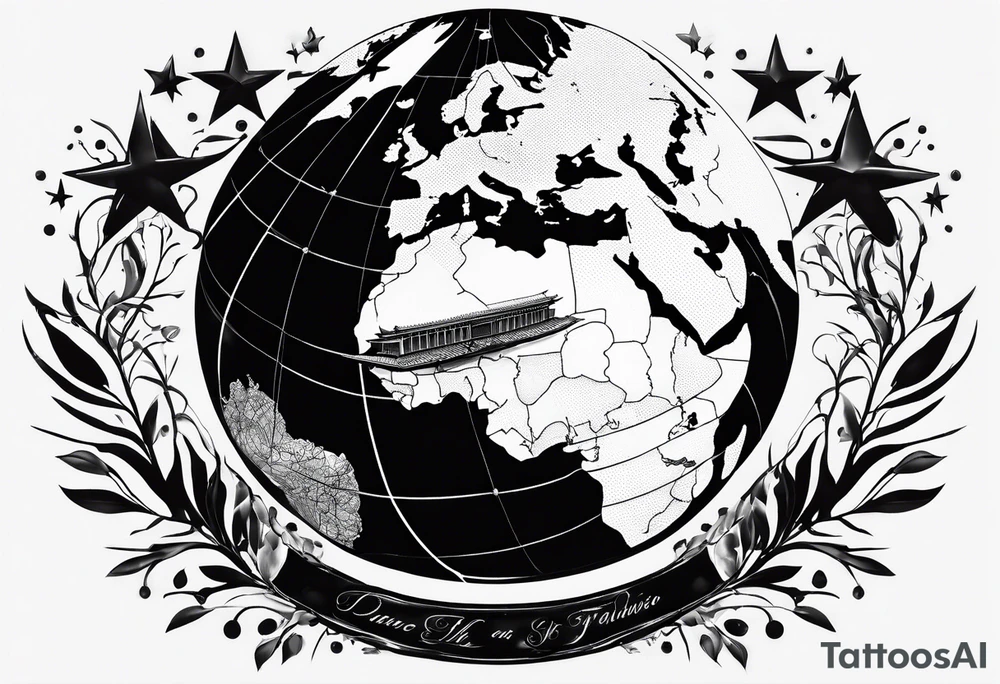 Planet with world map symbolising peace and freedom tattoo idea Planet with world map symbolising peace and freedom tattoo idea