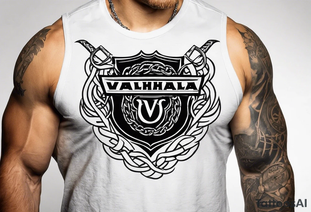 Valhalla round shield axe barbed wire chains tattoo idea