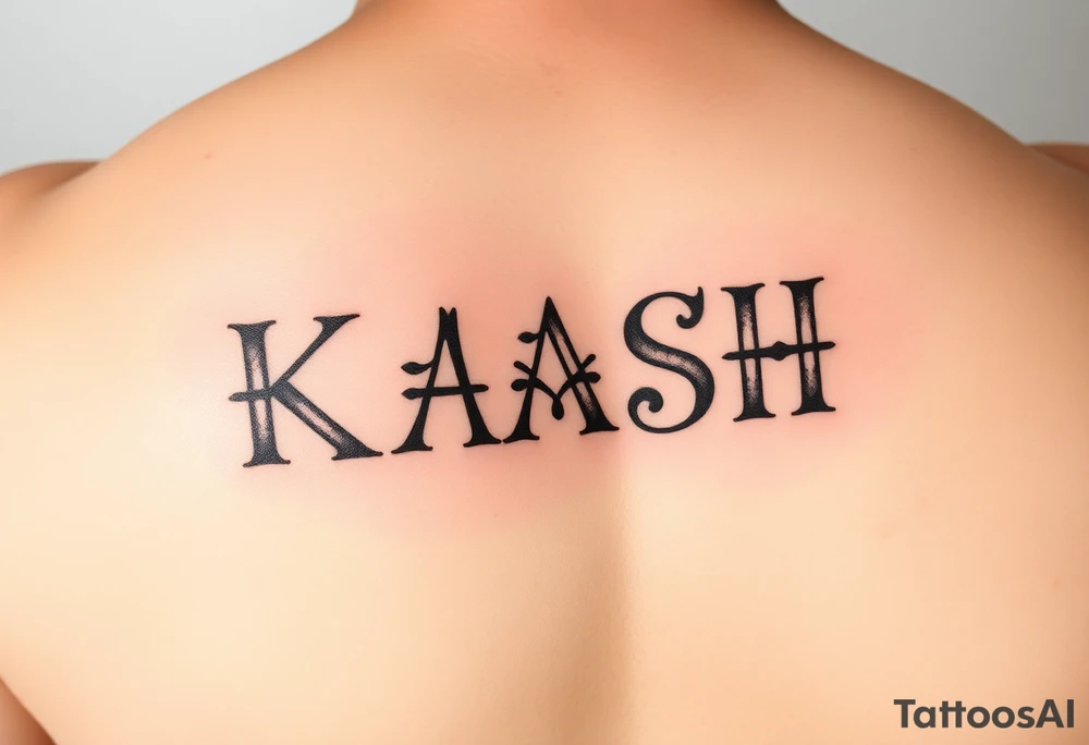 Give me a vertical forearm tattoo. I want it to be the acronym “KASH”. I want the K to say Keep, then under the K put an A, under the A put an S that says steady, and then under the S put an H that says hustle. Add small details like ink clouds and moneybags. tattoo idea