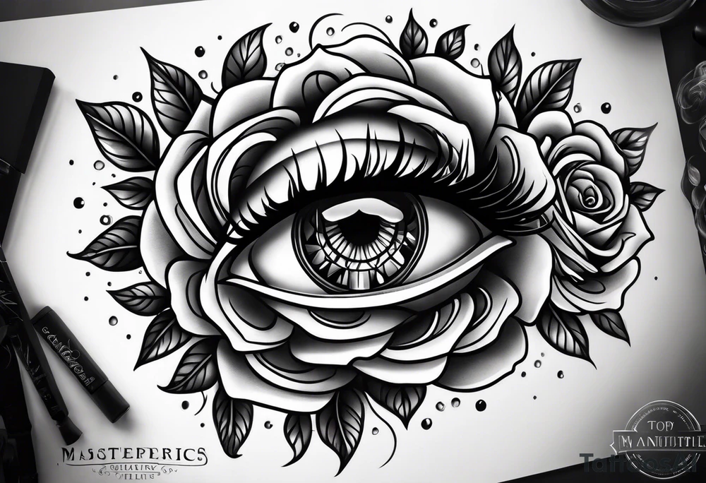 Occult eye multiple larger roses tattoo idea