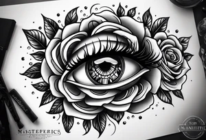 Occult eye multiple larger roses tattoo idea