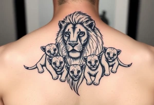 Male lion with 5 cubs tattoo idea