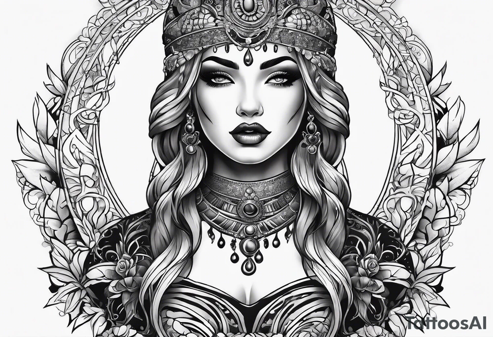Dark goddess chest tattoo tattoo idea