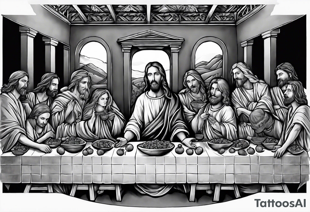 jesus at the last supper eating a watermelon tattoo idea