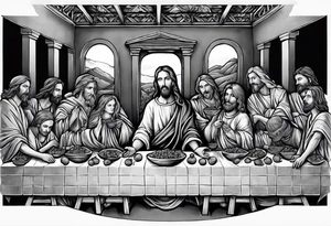 jesus at the last supper eating a watermelon tattoo idea