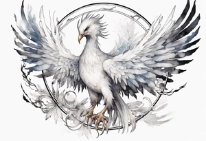 a white phoenix wearing iron halo tattoo idea
