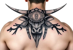 ox dressed up as masculine samurai warrior tattoo idea