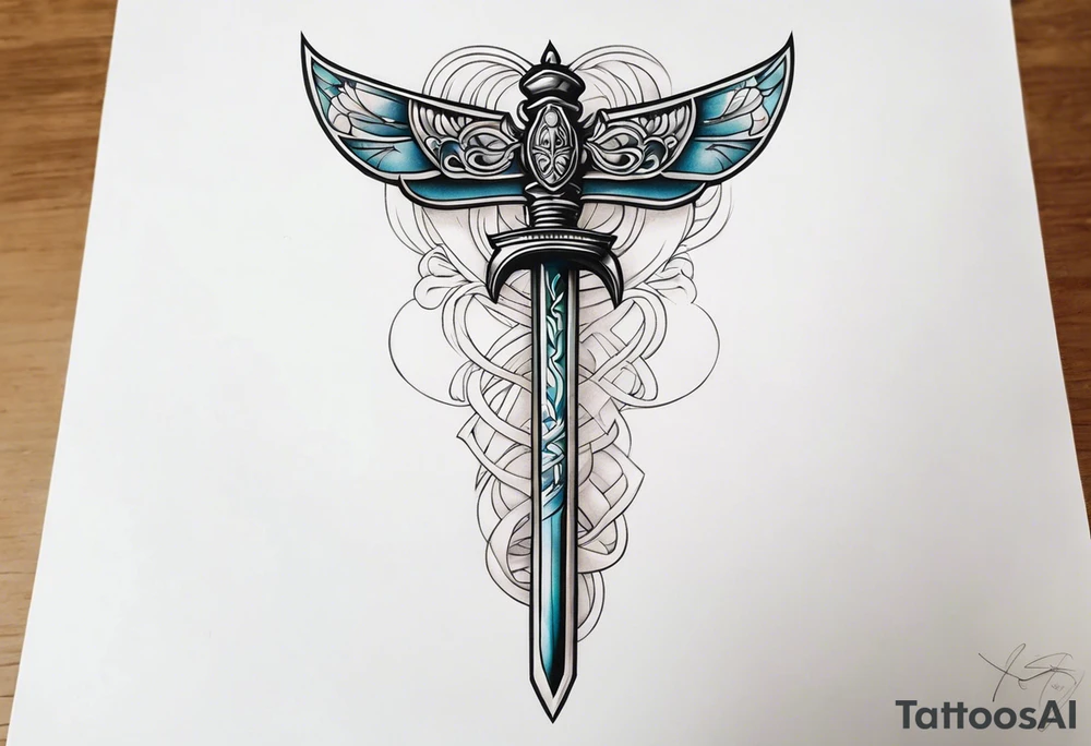 Sword going in to cicada sleeve tattoo idea