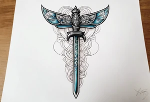 Sword going in to cicada sleeve tattoo idea
