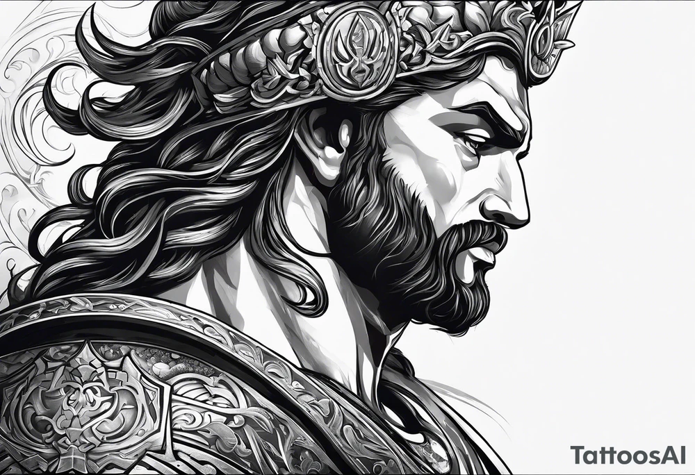 Elbow to wrist tattoo, with most of it being the god Poseidon. I want it to be very detailed. I would like it to flow from the tattoo above which has clouds as a background tattoo idea