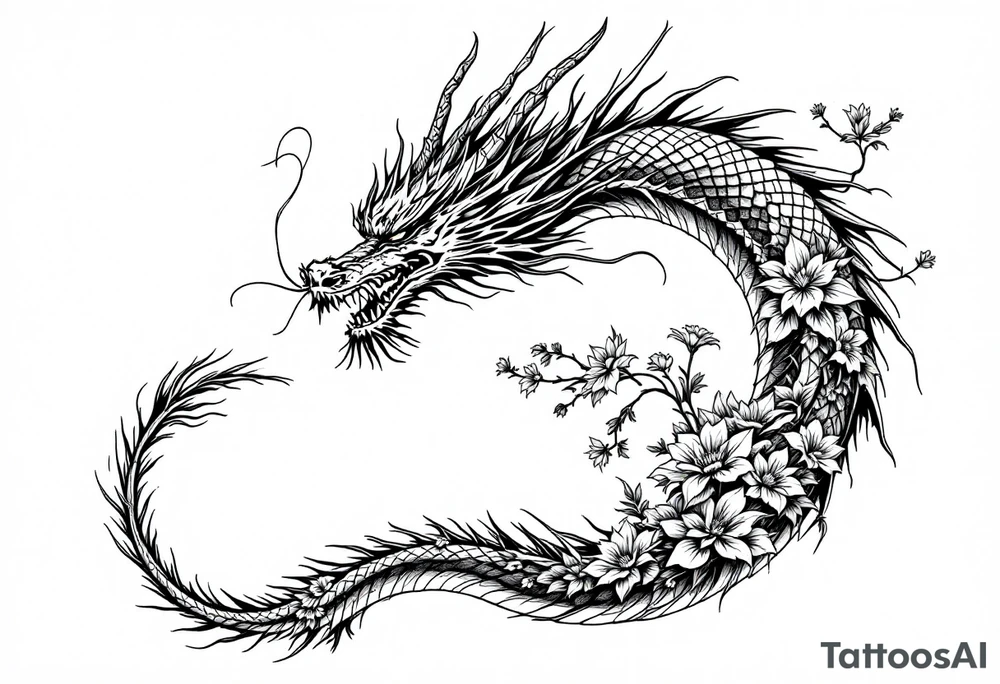 dragon with flowers tattoo idea