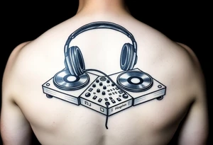 DJ turntables and headphones tattoo idea
