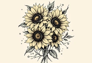 vintage bouquet of sunflowers with morning dew tattoo idea