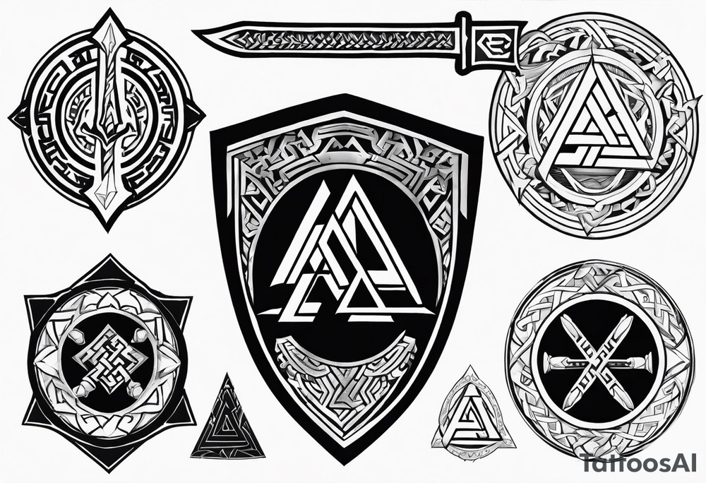 Valhalla shield valknut sword axe tattoo idea
