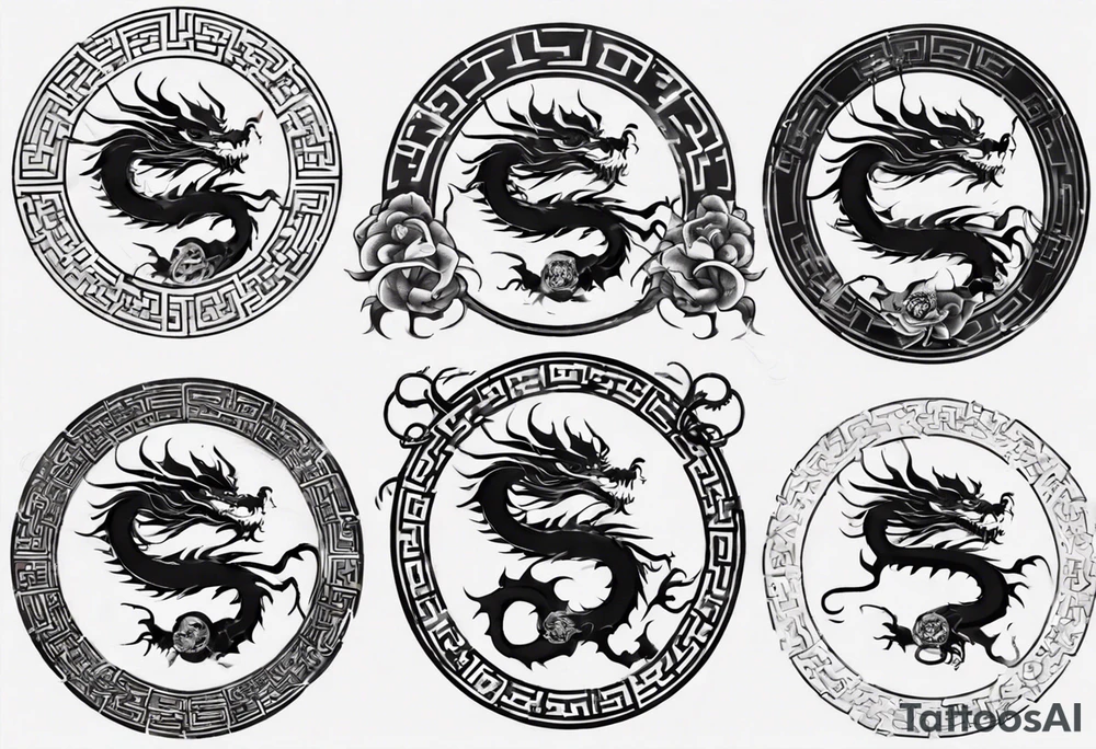 Chinese dragon in a circular shape with "02.03" written on its skin tattoo idea
