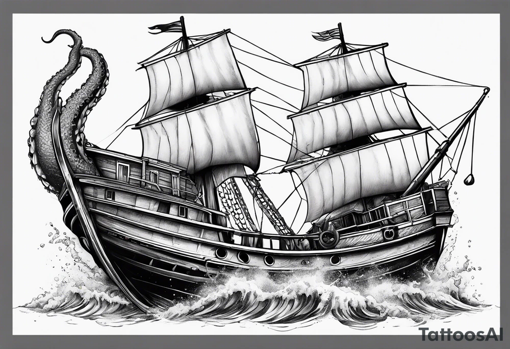 Kraken breaking a boat in half. tattoo idea