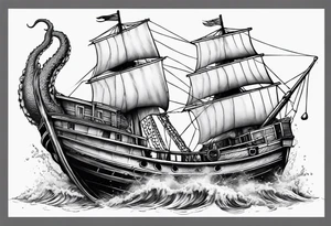 Kraken breaking a boat in half. tattoo idea