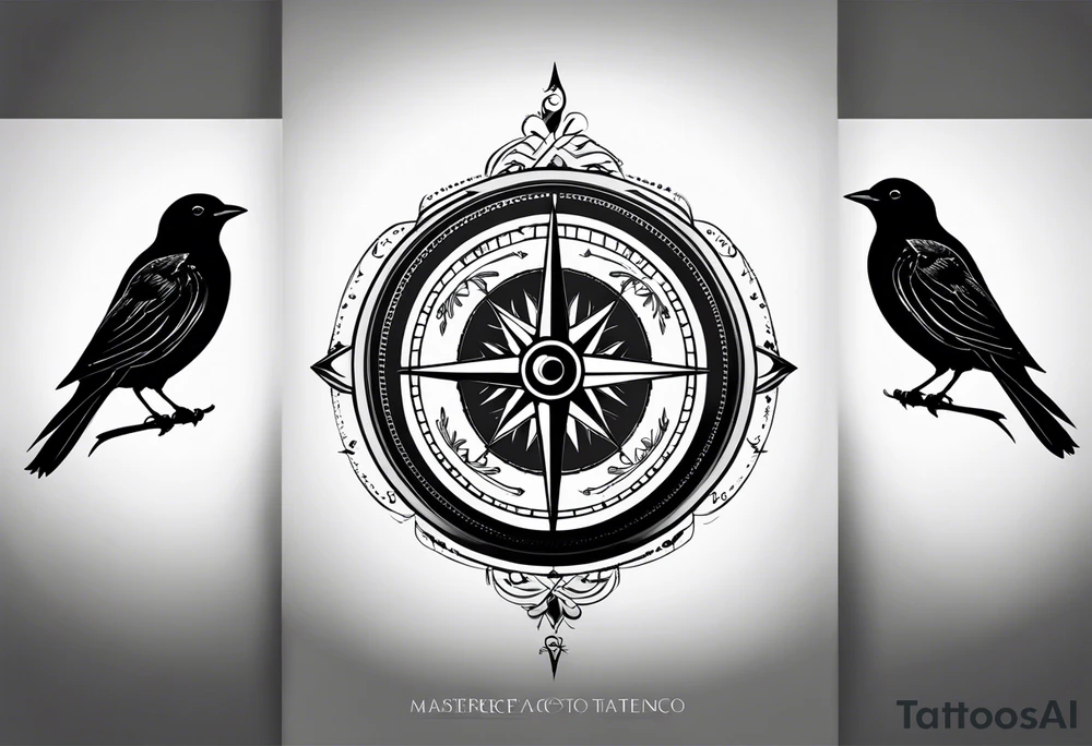 Simple compass with three black birds flying by north tattoo idea Simple compass with three black birds flying by north tattoo idea