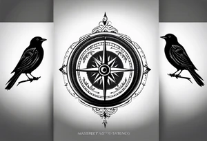 Simple compass with three black birds flying by north tattoo idea