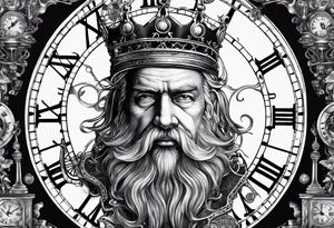 a mad scientist with a crown made out of clocks tattoo idea