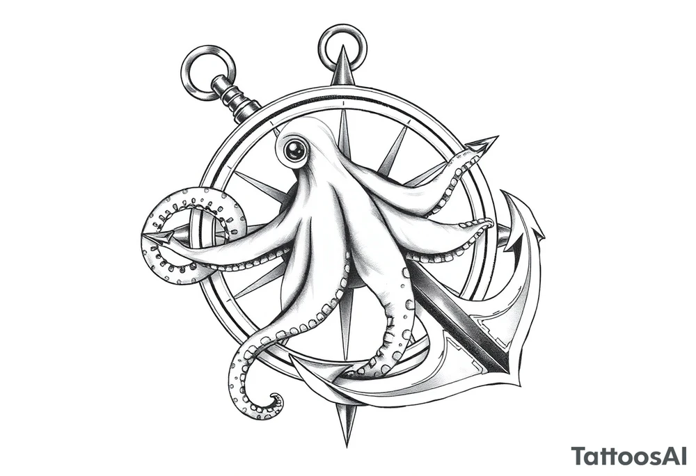 compass,oktopus,anchor. tattoo idea