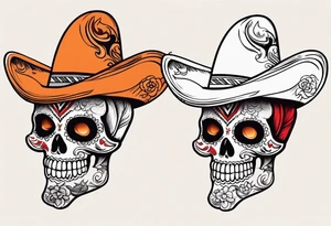 Mexican skull with sombrero with smoke coming out of the bottom orange and red tattoo idea
