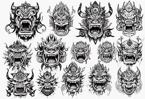 Not that angry Hindu monster with connecting lines going out of it tattoo idea