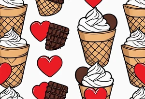 sketch chocolate chip ice cream cone with one red heart tattoo idea