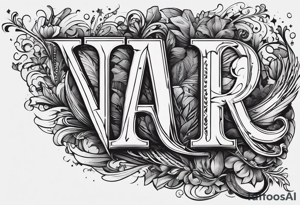 The letters AR together with the words always ready going down the side of the letters tattoo idea