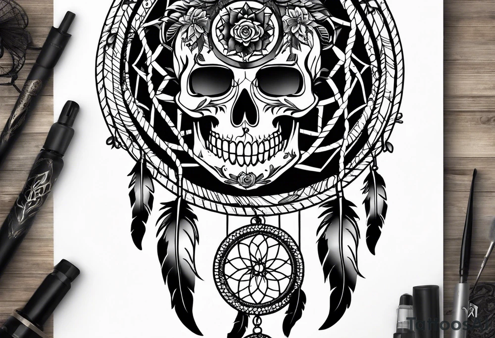 Dream catcher with skulls tattoo idea