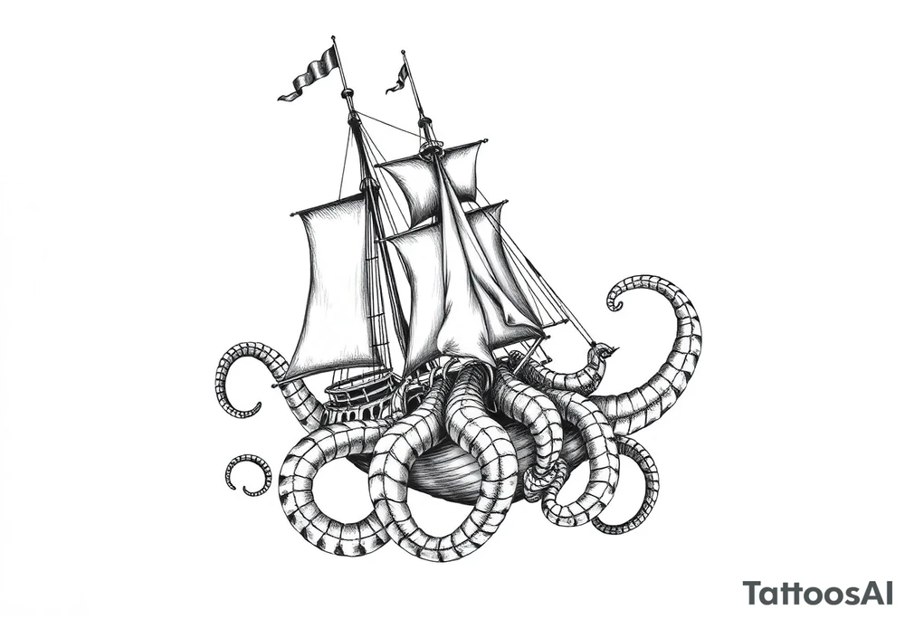 Queen Anne's Revenge with a kraken tattoo idea