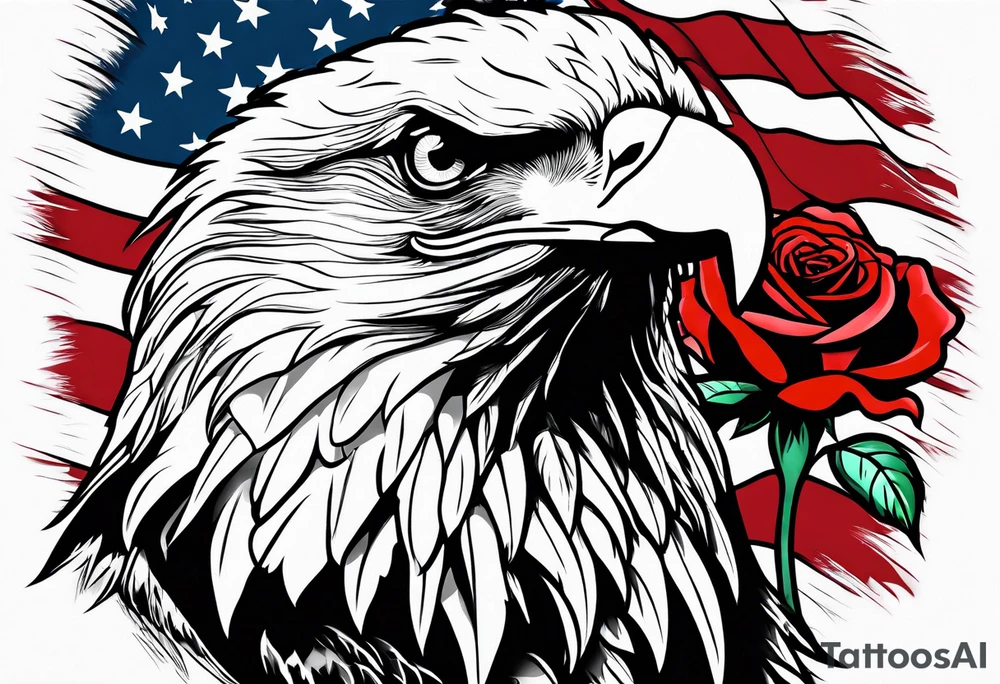 American eagle, flag and a rose tattoo idea