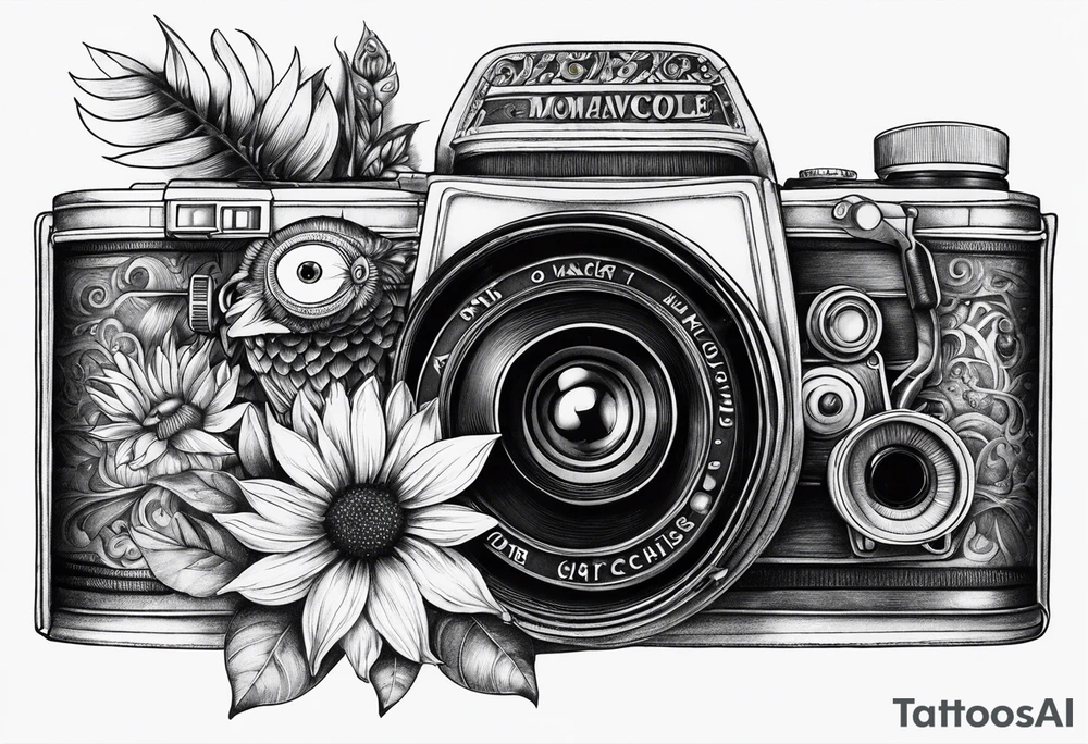 Owl, Nancy, oclides, Monique, sunflower, camera, book tattoo idea
