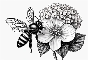 3 in by 2 in minimalist tattoo for forearm of a Hydrangea and bee tattoo idea