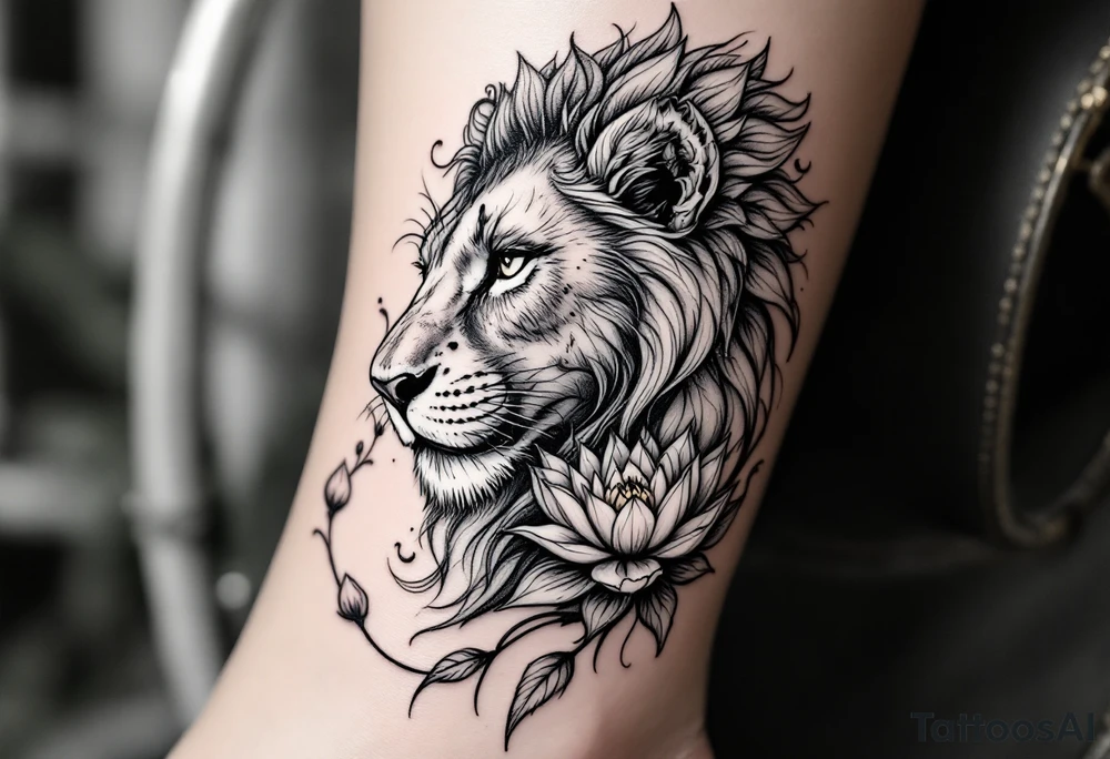 Lioness and lotus flower tattoo idea