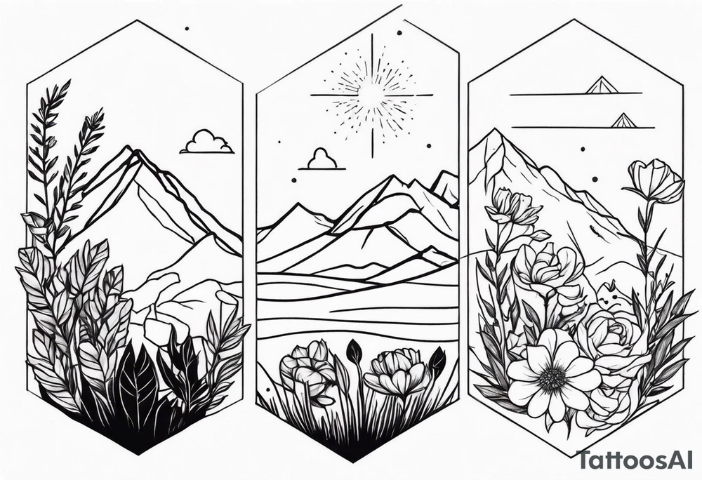 very small minimalist tattoo for female arm mountain and flowers tattoo idea